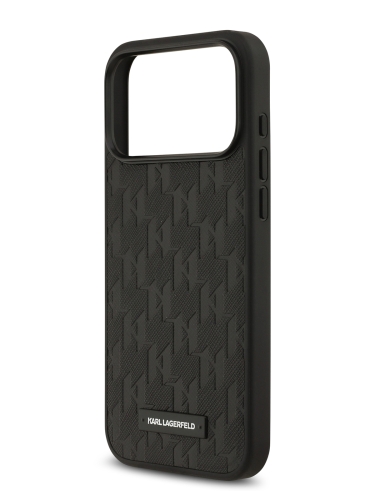 Karl Lagerfeld для iPhone 17 Pro чехол PU Saffiano Monogram Metal Plate logo Hard Black (MagSafe)