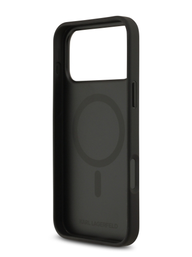 Karl Lagerfeld для iPhone 17 Pro чехол PU Saffiano Monogram Metal Plate logo Hard Black (MagSafe)