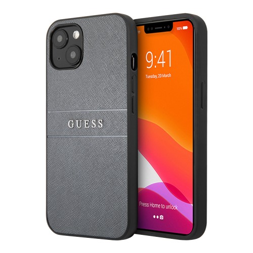 Чехол Guess PU Saffiano with Metal logo Hard для iPhone 13, серый