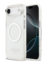 Guess для iPhone Air чехол IML Metal outline and Camera Hard Transparent/Silver (MagSafe)