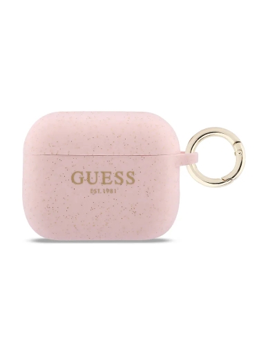 Guess для Airpods Pro 3  чехол Silicone with ring Glitter/Pink