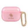 Чехол Guess Transparent Glitter 4G с карабином для Airpods Pro, розовый