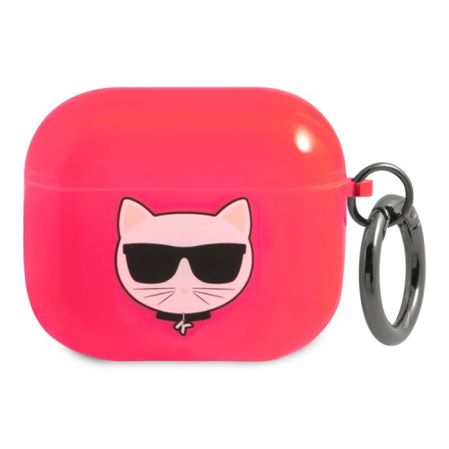 Чехол Karl Lagerfeld TPU FLUO with ring Choupette Transparent для Airpods 3 (2021), розовый