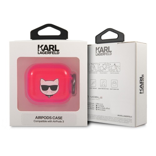 Чехол Karl Lagerfeld TPU FLUO with ring Choupette Transparent для Airpods 3 (2021), розовый