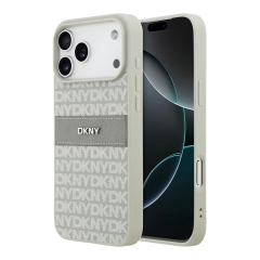 DKNY для iPhone 17 Pro Max чехол PU Repeat texture Tonal stripe Metal logo Hard Beige