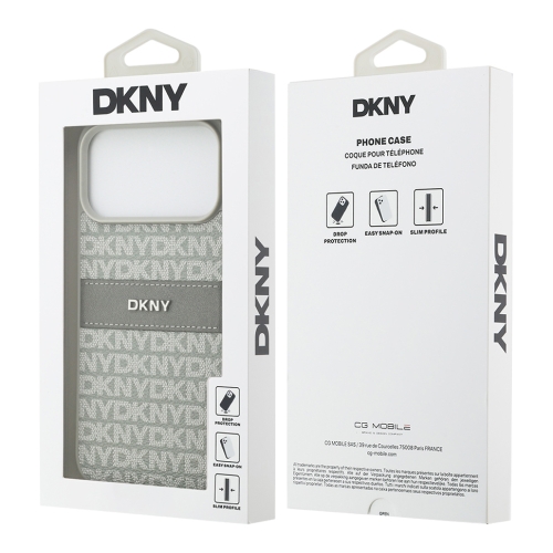 DKNY для iPhone 17 Pro Max чехол PU Repeat texture Tonal stripe Metal logo Hard Beige