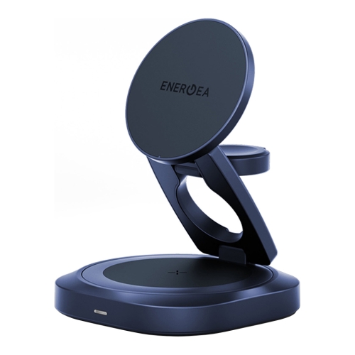 Energea Беспроводное СЗУ AluMag GYRO, 3-in-1 magnetic foldable 360 rotating Qi2.2 25W Blue