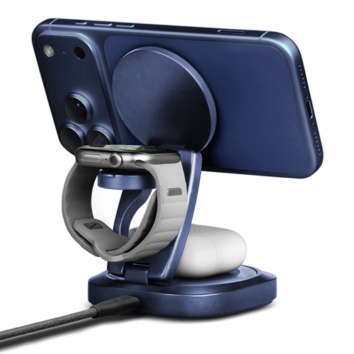 Energea Беспроводное СЗУ AluMag GYRO, 3-in-1 magnetic foldable 360 rotating Qi2.2 25W Blue