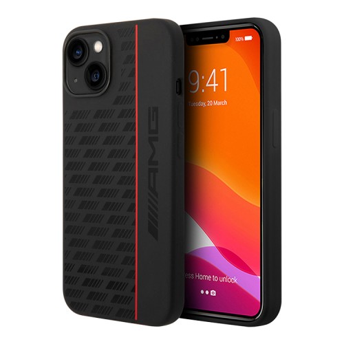 Чехол AMG Liquid Silicone Carbon pattern Hard для iPhone 14, черный