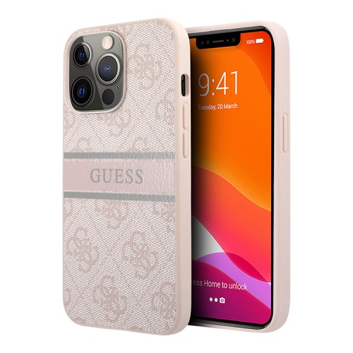 Чехол Guess 4G Stripe printed logo Hard для iPhone 14 Pro Max, розовый