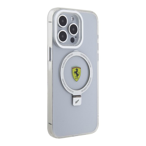 Ferrari для iPhone 15 Pro чехол PC/TPU + Ring stand Hard Silver прозрачный (Magsafe)