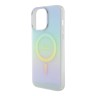 Guess для iPhone 15 Pro чехол PC/TPU Script printed logo Hard Iridescent Turquoise (MagSafe)