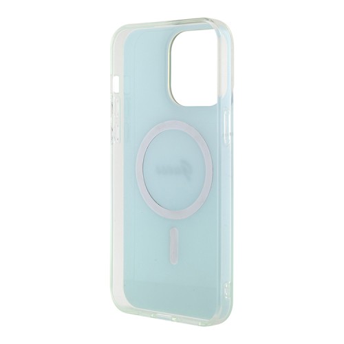 Guess для iPhone 15 Pro чехол PC/TPU Script printed logo Hard Iridescent Turquoise (MagSafe)