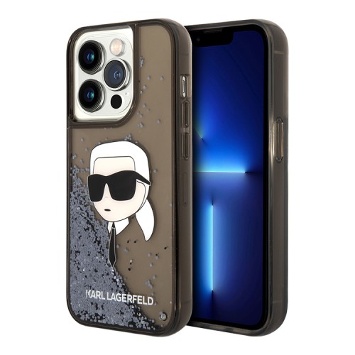 Karl Lagerfeld для iPhone 15 Pro Max чехол Liquid Glitter NFT Karl head Hard Black