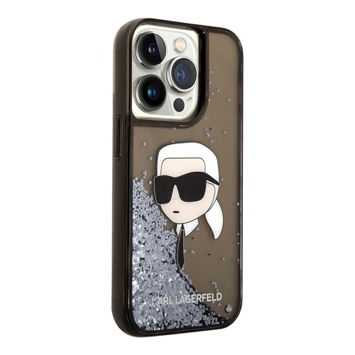 Karl Lagerfeld для iPhone 15 Pro Max чехол Liquid Glitter NFT Karl head Hard Black