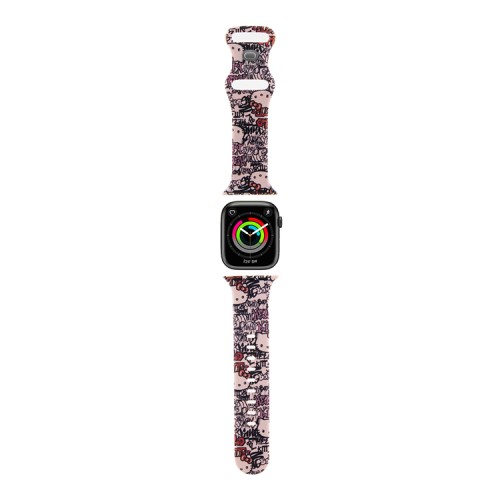 Hello Kitty для Apple Watch 42-41-40 mm ремешок Liquid silicone Graffiti Tags Pink
