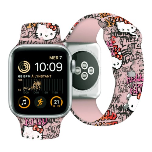 Hello Kitty для Apple Watch 42-41-40 mm ремешок Liquid silicone Graffiti Tags Pink
