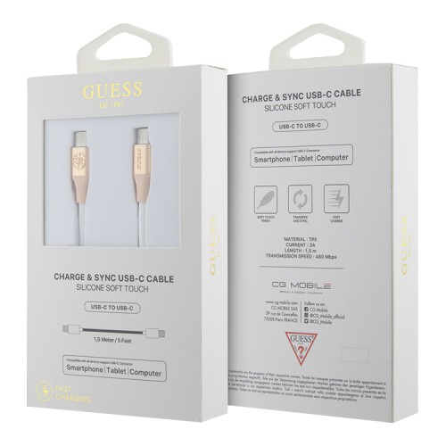 Guess кабель Silicone with Aluminium USB-C to USB-C 1.5m Light Gold