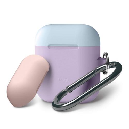 Чехол Elago Hang DUO case для AirPods 1/2, фиолетовый с крышками Pink и Pastel Blue