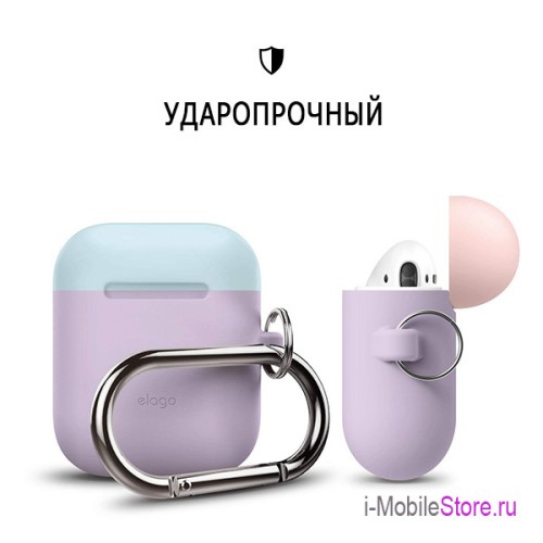 Чехол Elago Hang DUO case для AirPods 1/2, фиолетовый с крышками Pink и Pastel Blue