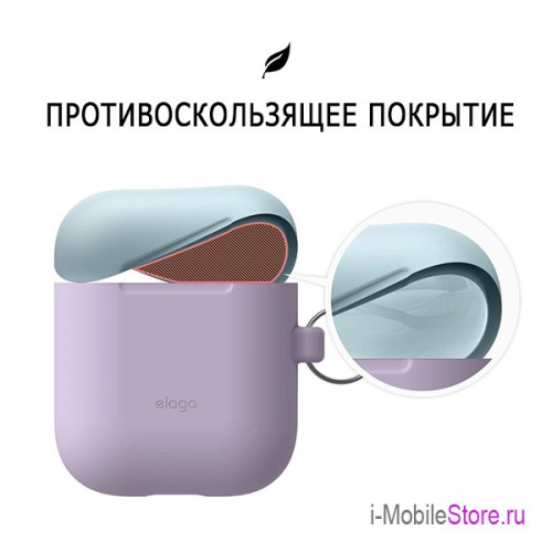 Чехол Elago Hang DUO case для AirPods 1/2, фиолетовый с крышками Pink и Pastel Blue