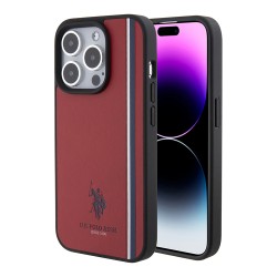 U.S. Polo для iPhone 15 Pro чехол PU Double horse logo and Tricolor line Hard Red
