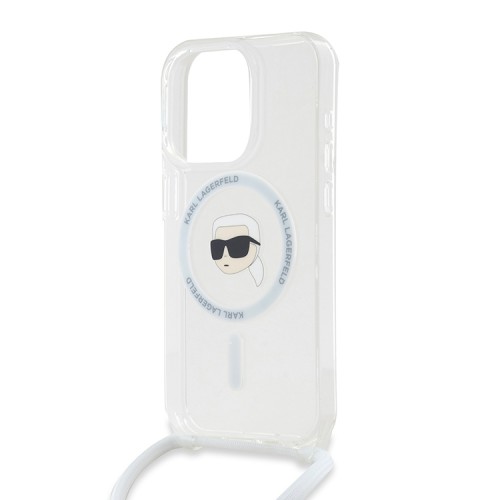 Karl Lagerfeld для iPhone 15 Pro чехол Crossbody PC/TPU NFT Karl Head прозрачный (MagSafe) + Cord