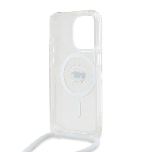Karl Lagerfeld для iPhone 15 Pro чехол Crossbody PC/TPU NFT Karl Head прозрачный (MagSafe) + Cord