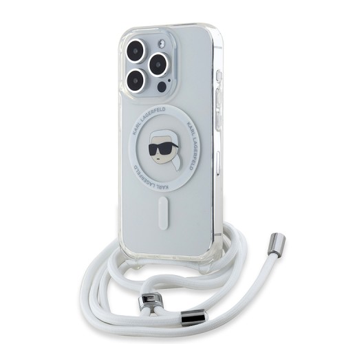 Karl Lagerfeld для iPhone 15 Pro чехол Crossbody PC/TPU NFT Karl Head прозрачный (MagSafe) + Cord