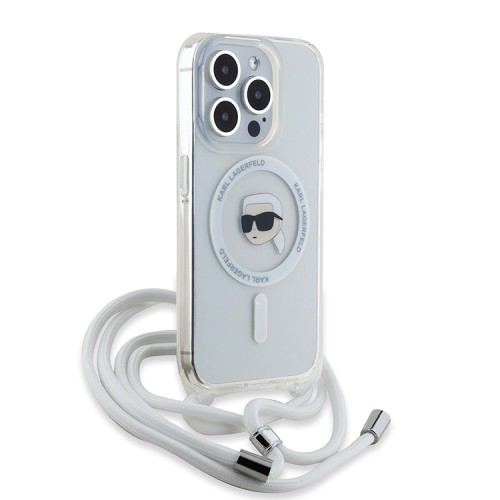 Karl Lagerfeld для iPhone 15 Pro чехол Crossbody PC/TPU NFT Karl Head прозрачный (MagSafe) + Cord