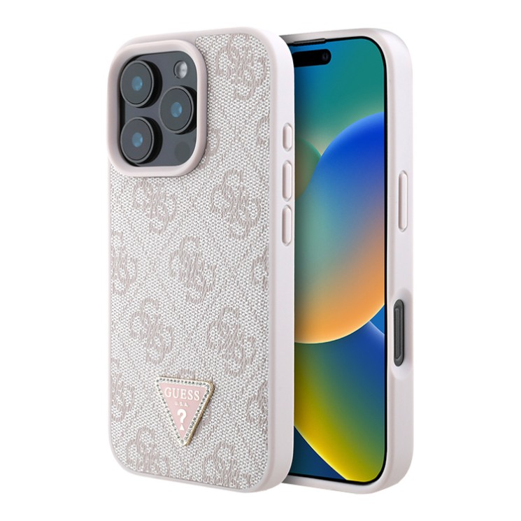 Guess для iPhone 16 Pro чехол PU кожа 4G Triangle Diamond logo Pink