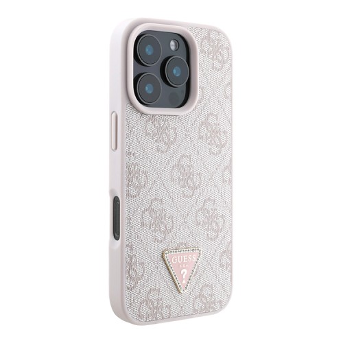 Guess для iPhone 16 Pro чехол PU кожа 4G Triangle Diamond logo Pink