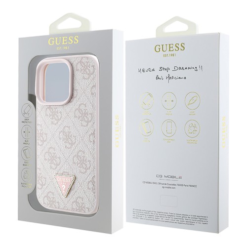 Guess для iPhone 16 Pro чехол PU кожа 4G Triangle Diamond logo Pink