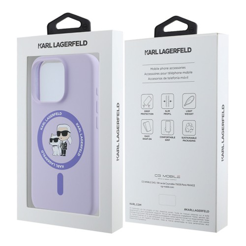 Karl Lagerfeld для iPhone 16 Pro чехол Liquid Silicone NFT Karl&Choupette Purple (MagSafe)