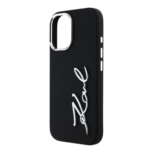 Karl Lagerfeld для iPhone 16 чехол Liquid silicone Signature Metal logo & Camera frame Hard Black