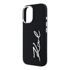 Karl Lagerfeld для iPhone 16 чехол Liquid silicone Signature Metal logo & Camera frame Hard Black