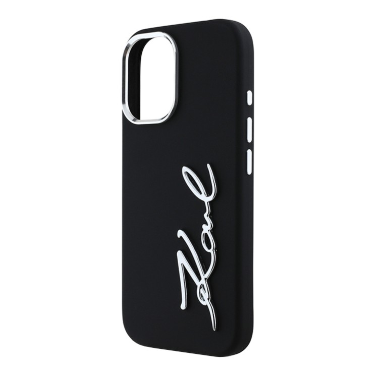 Karl Lagerfeld для iPhone 16 чехол Liquid silicone Signature Metal logo & Camera frame Hard Black