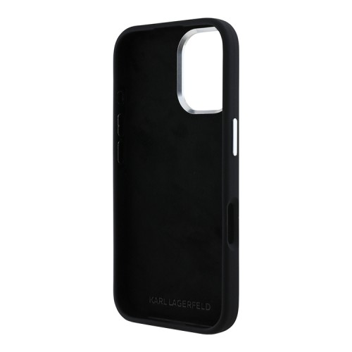 Karl Lagerfeld для iPhone 16 чехол Liquid silicone Signature Metal logo & Camera frame Hard Black