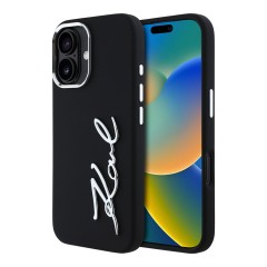 Karl Lagerfeld для iPhone 16 чехол Liquid silicone Signature Metal logo &amp; Camera frame Hard Black