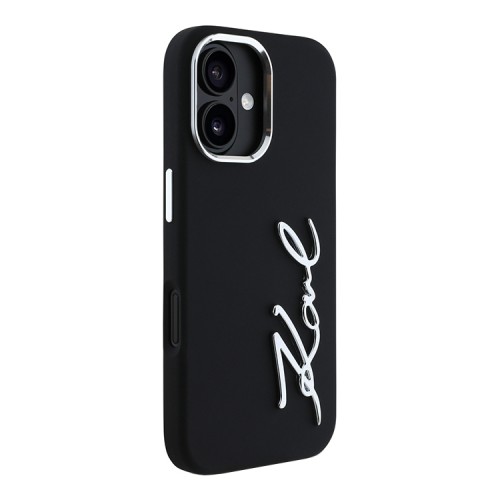 Karl Lagerfeld для iPhone 16 чехол Liquid silicone Signature Metal logo & Camera frame Hard Black