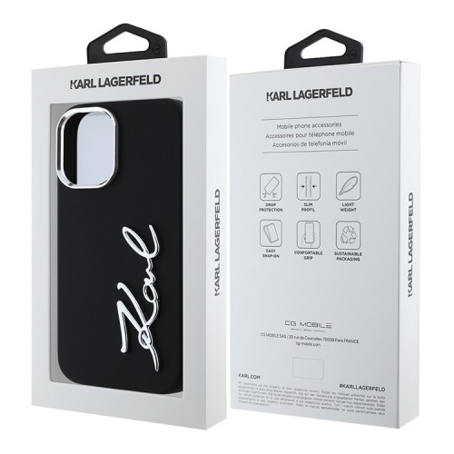 Karl Lagerfeld для iPhone 16 чехол Liquid silicone Signature Metal logo & Camera frame Hard Black