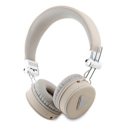 Guess наушники беспроводные накладные Bluetooth HP Round ENC Grained PU Triangle Metal Logo Beige