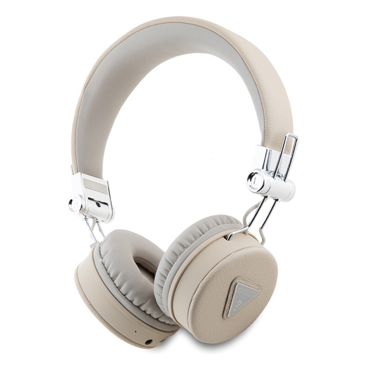 Guess наушники беспроводные накладные Bluetooth HP Round ENC Grained PU Triangle Metal Logo Beige
