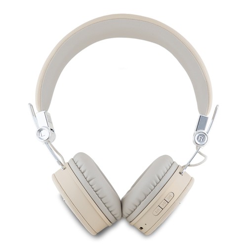 Guess наушники беспроводные накладные Bluetooth HP Round ENC Grained PU Triangle Metal Logo Beige