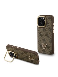 Guess для iPhone 16 Pro Max чехол PU 4G Triangle metal logo and Camera Stand Hard Brown (MagSafe)