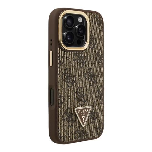 Guess для iPhone 16 Pro Max чехол PU 4G Triangle metal logo and Camera Stand Hard Brown (MagSafe)