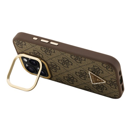 Guess для iPhone 16 Pro Max чехол PU 4G Triangle metal logo and Camera Stand Hard Brown (MagSafe)
