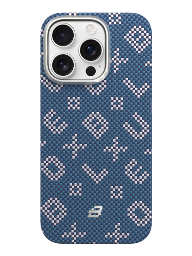BlueO чехол для iPhone 16 Pro Kevlar Air Aramid fiber Logo Blue (MagSafe)