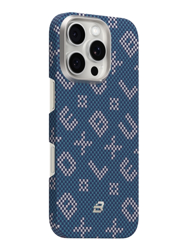 BlueO чехол для iPhone 16 Pro Kevlar Air Aramid fiber Logo Blue (MagSafe)