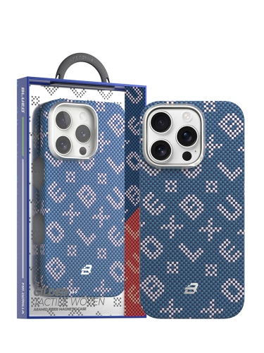 BlueO чехол для iPhone 16 Pro Kevlar Air Aramid fiber Logo Blue (MagSafe)